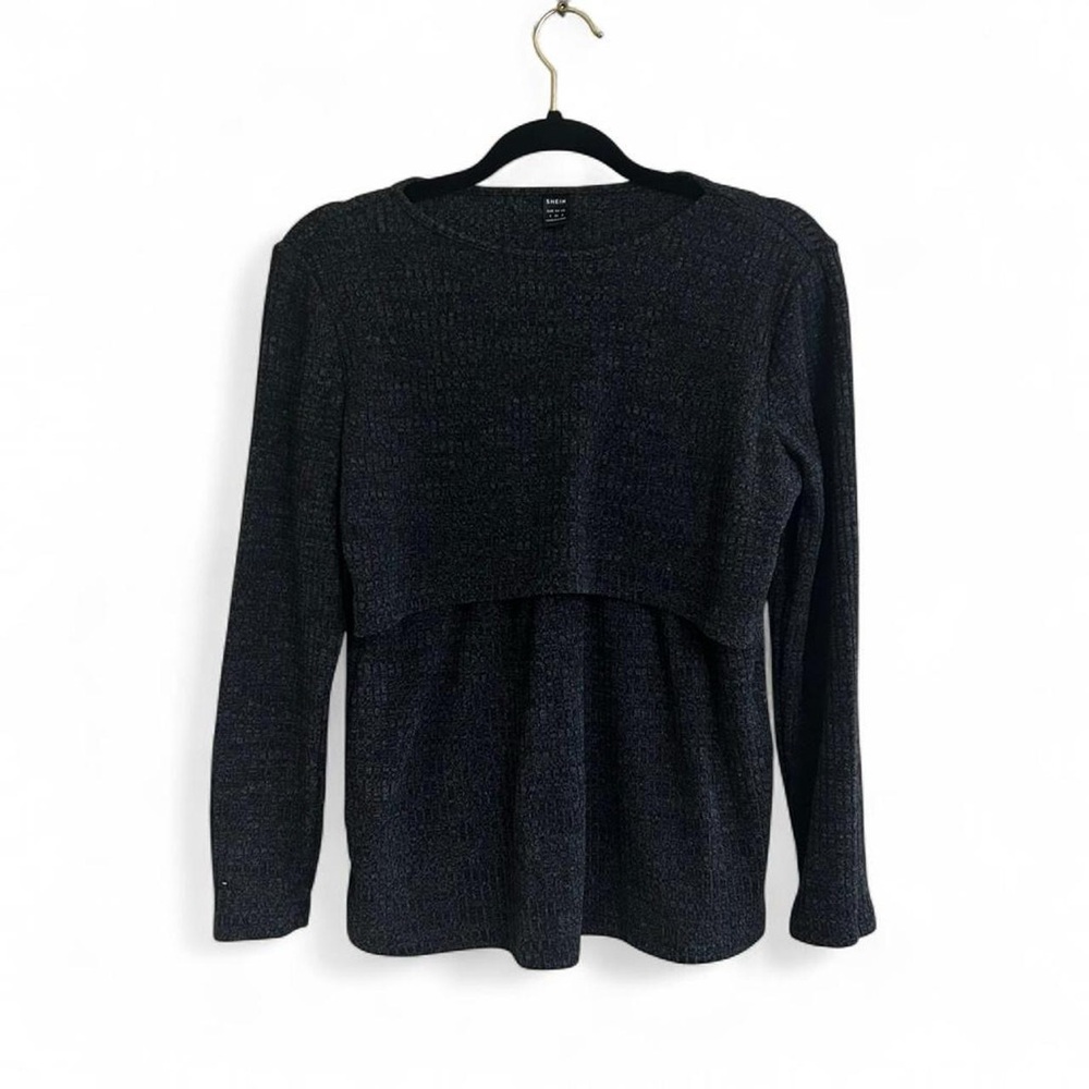 Long‎ Sleeve Gray Knit Nursing Top Size Small